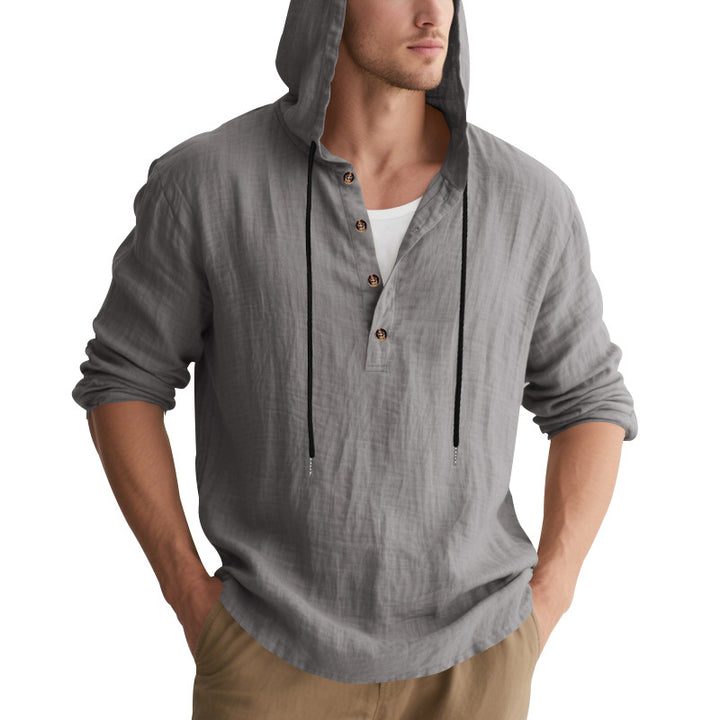 Men's Casual Hooded Shirt with Button Placket and High-Quality Cotton Material Lisslune