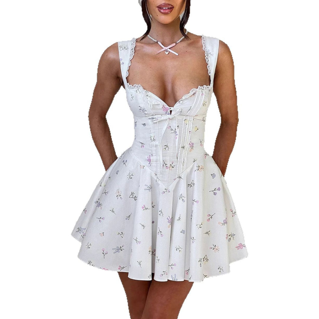 Women's Playful Short Dress with Feminine Lacing and Delicate Ruffle Details Lisslune