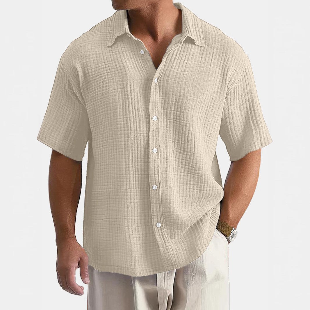 Men's short-sleeve shirt with textured cotton fabric and breathable fit Lisslune