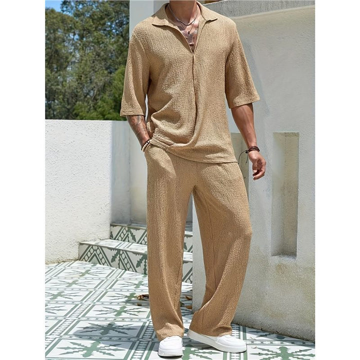 Men's casual leisure set with textured top and wide-cut trousers Lisslune