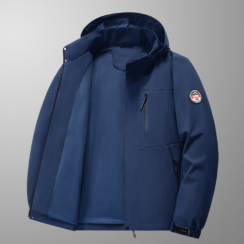 Men's Weatherproof Outdoor Jacket with Multifunctional Pockets and Adjustable Hood Collar Lisslune