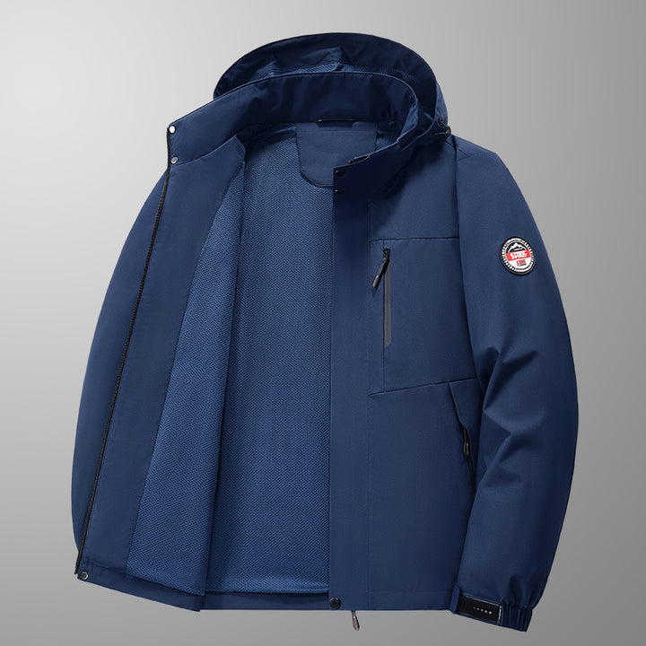 Men's Weatherproof Outdoor Jacket with Multifunctional Pockets and Adjustable Hood Collar Lisslune