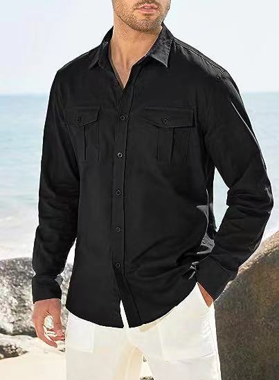 Men's Lightweight Cotton Shirt with Chest Pockets Lisslune