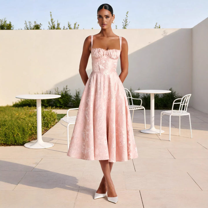 Women's midi dress with floral jacquard and stylish bustier top Lisslune