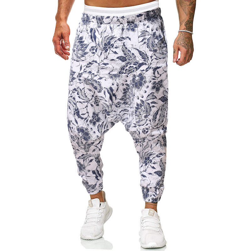 Men's harem pants with unique fantasy pattern and elastic waistband Lisslune