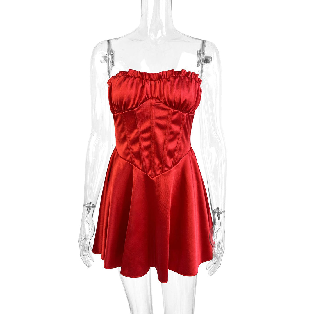 Damen trägerloses Minikleid mit Raffungen und figurschmeichelndem Schnitt Lisslune