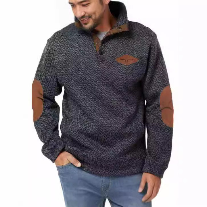 Men's stylish sweater with contrast collar and elbow patches Lisslune