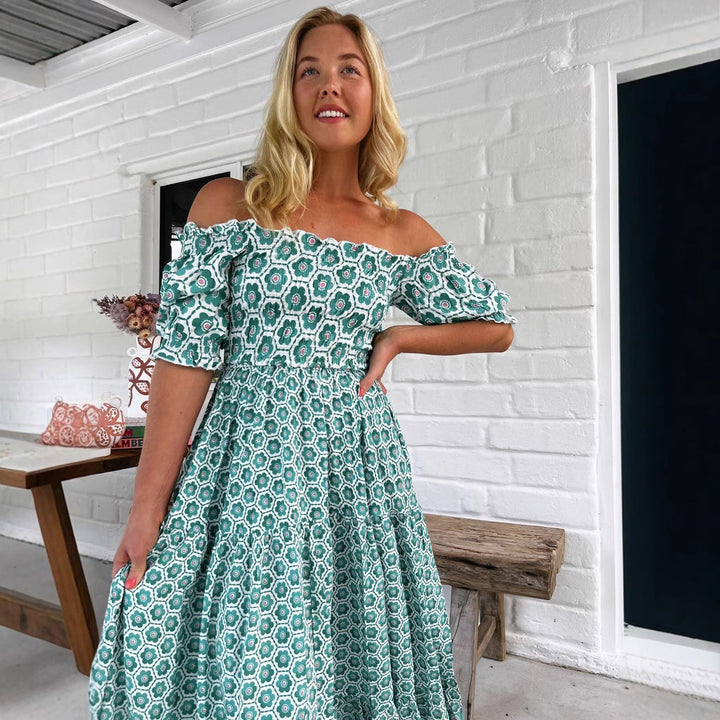 Women's maxi dress with charming ruffle details