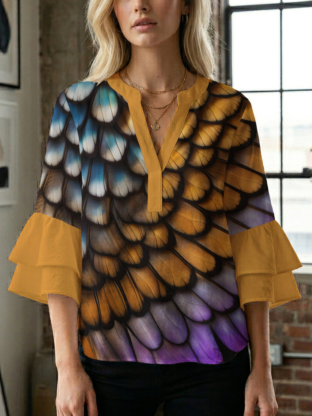 Women's artistic top with ruffled sleeves Lisslune