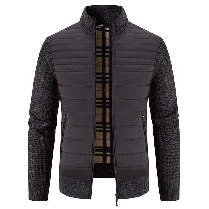 Men's quilted hybrid jacket with knit sleeves and modern stand-up collar Lisslune