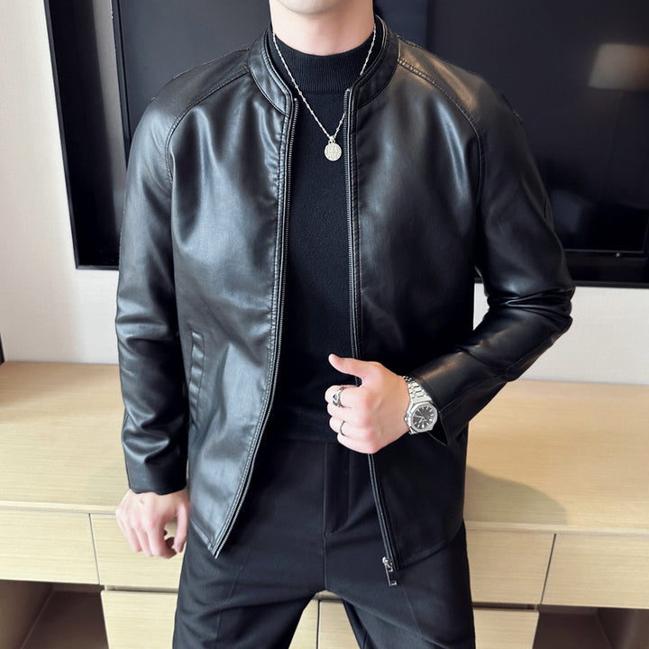 Men's fashionable synthetic leather jacket with minimalist cut and functional pockets Lisslune