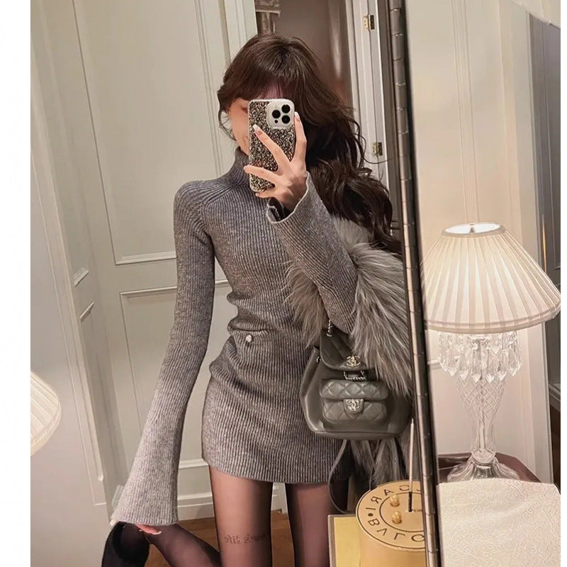 Women’s knitted dress with high collar and wide sleeves Lisslune