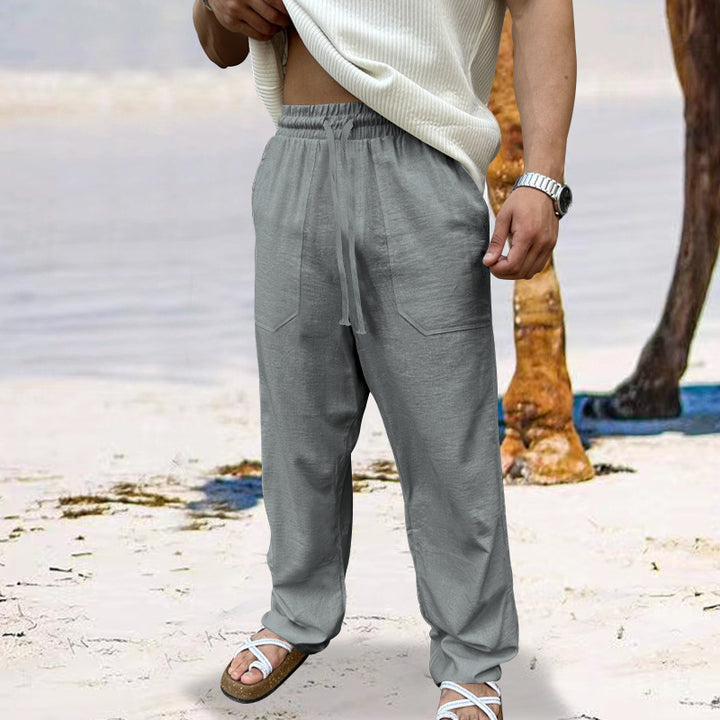 Men's Comfortable Linen Casual Pants with Elastic Waistband and Practical Side Pockets Lisslune