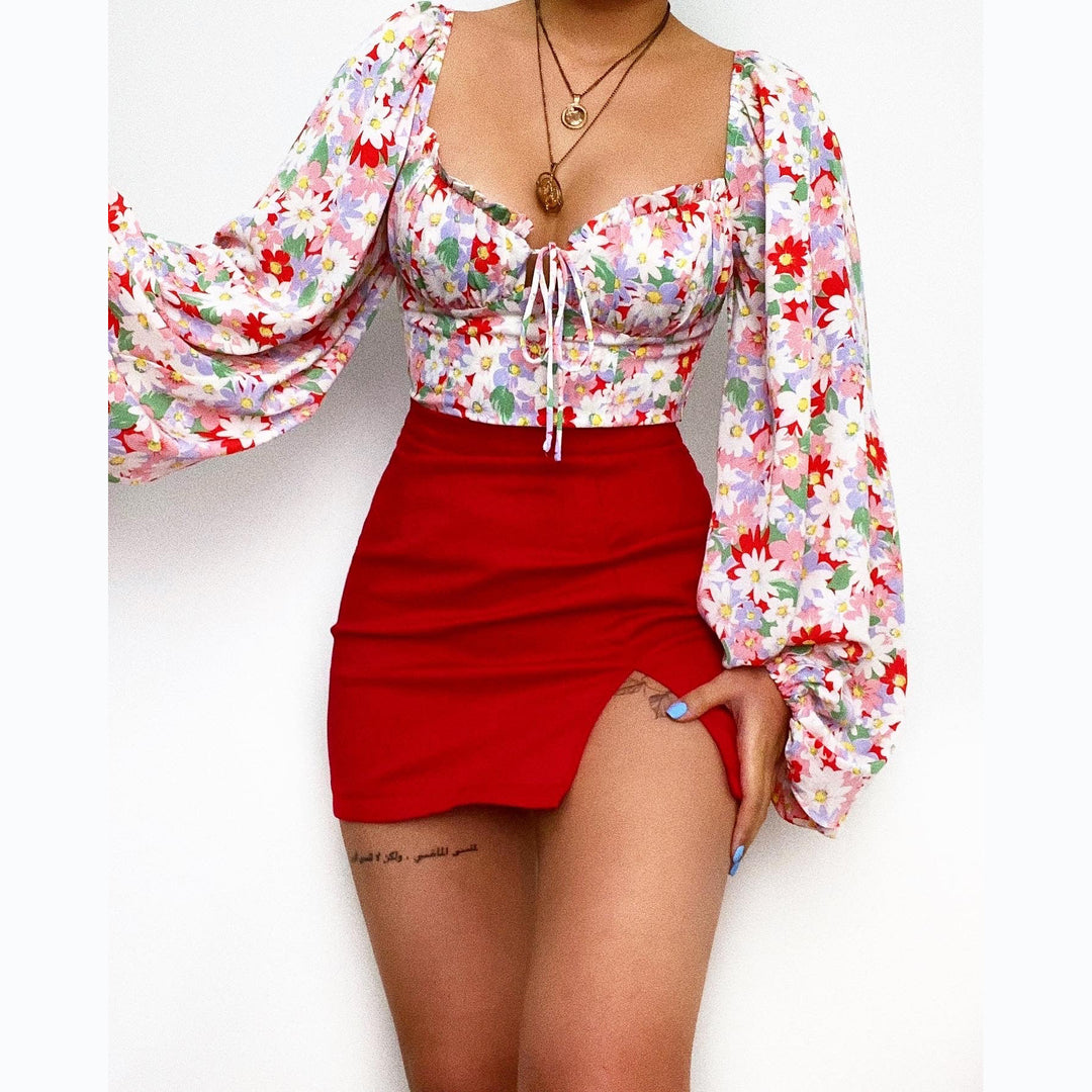 Women's blouse with puff sleeves and floral pattern Lune London