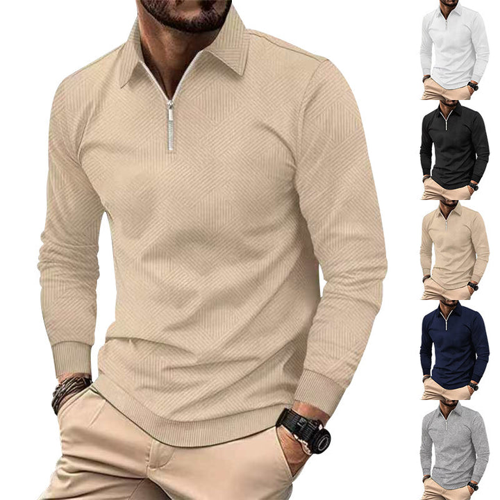 Men's stylish stand-up collar sweater with textured fabric and zipper Lisslune
