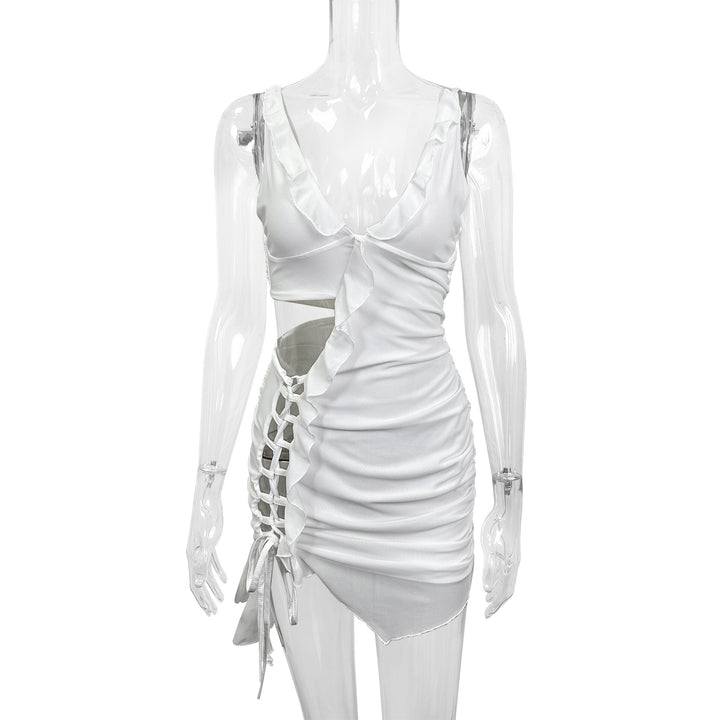 Damen Raffiniertes Minikleid mit asymmetrischen Rüschenelementen und Cut-Out Detail Lisslune