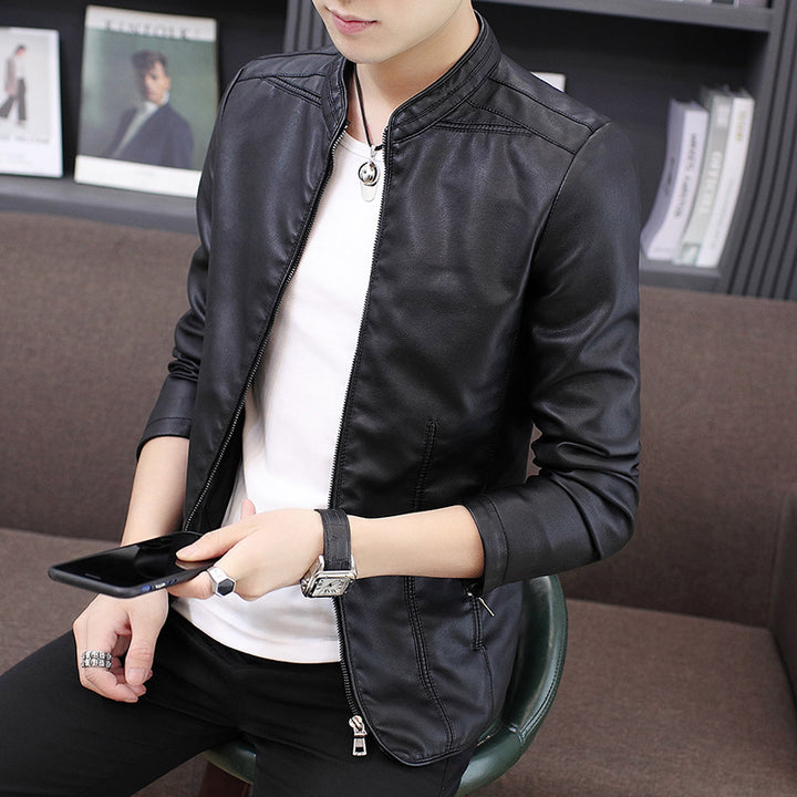 Men's fashion synthetic leather jacket with minimalist accents Lisslune