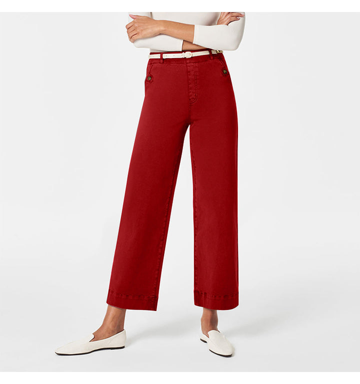 Damen Weite High-Waist Hose mit modischen Knopfdetails Lisslune