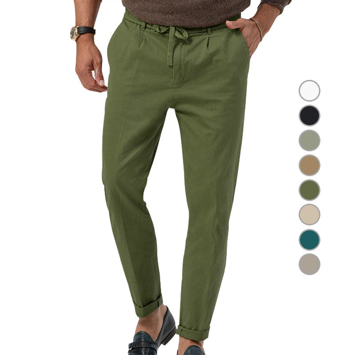 Men's Elegant Linen Pants with Elastic Waistband and Practical Pockets Lisslune