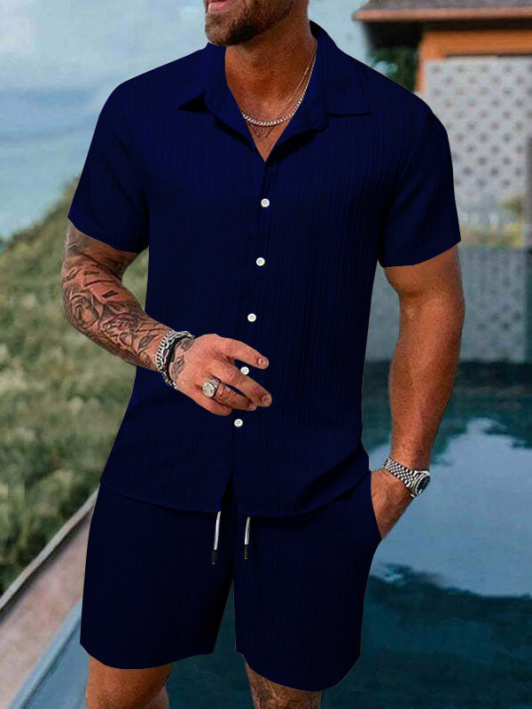 Men's casual short-sleeve set with textured surface Lisslune