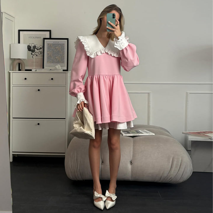 Women's Colorful Dress with Flared Skirt and Voluminous Sleeves Lisslune