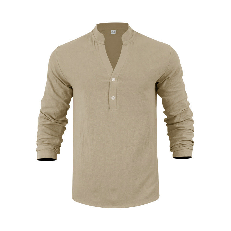 Men's long sleeve henley shirt made of breathable cotton blend with fashionable button closure Lisslune