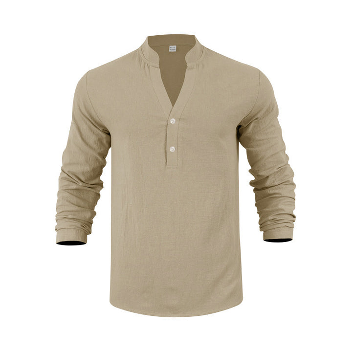 Men's long sleeve henley shirt made of breathable cotton blend with fashionable button closure Lisslune