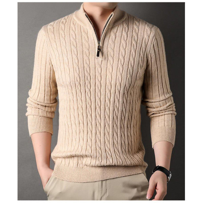 Men's elegant knitted sweater with half zipper and cable pattern Lisslune