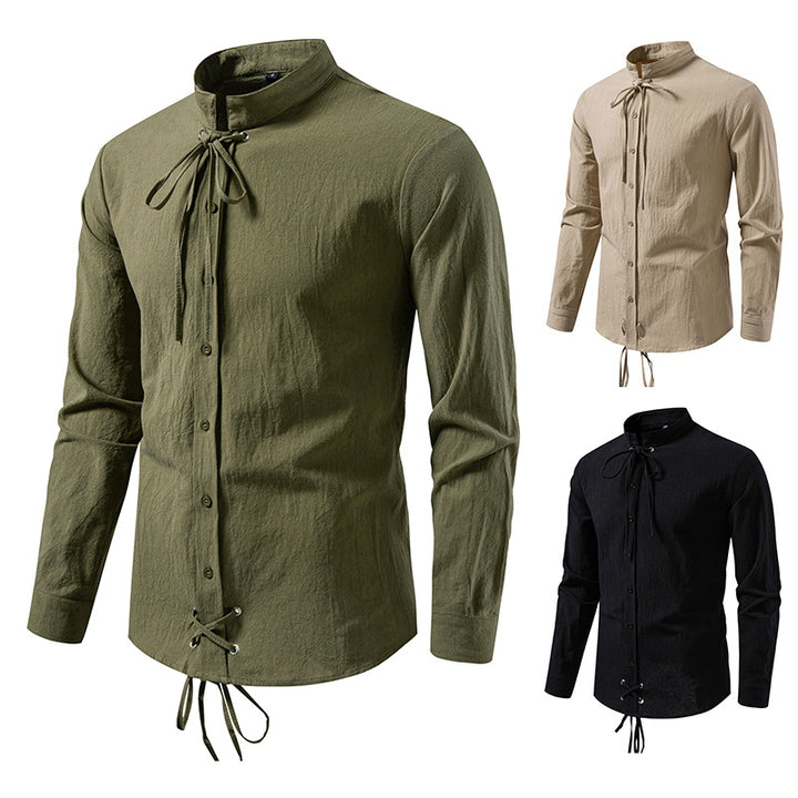 Men's Long Sleeve Shirt with Modern Drawstring Lisslune