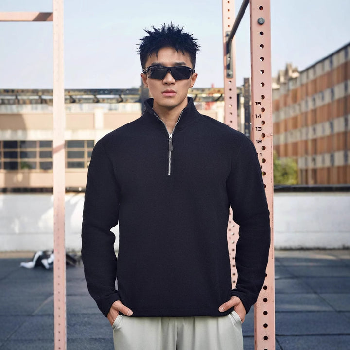 Men's fleece pullover with modern stand-up collar and attractive zipper details Lisslune