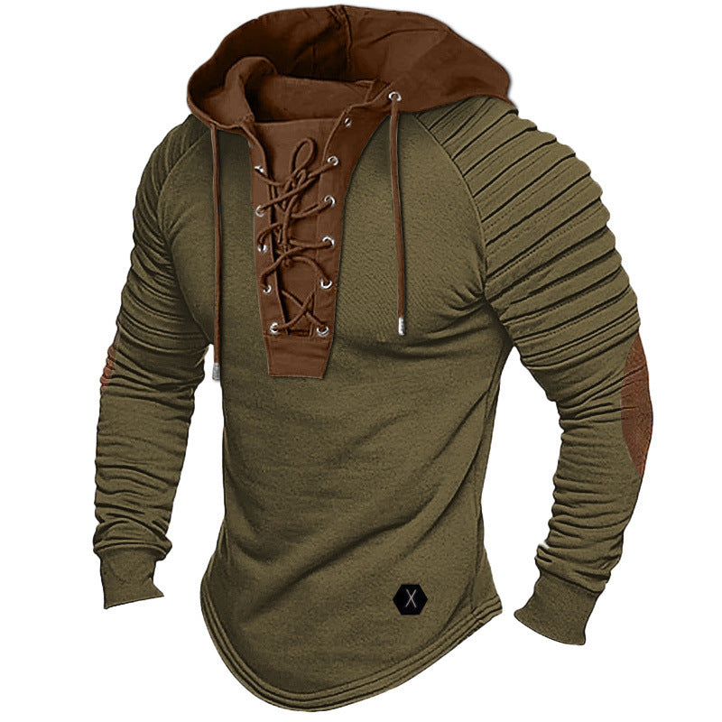 Men's casual hoodie with fashionable lacing design and structured sleeves Lisslune