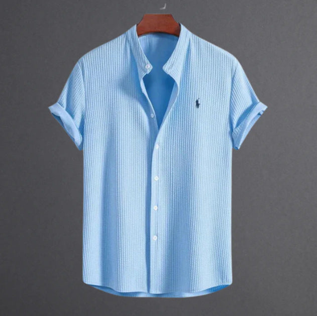 Men's Short-Sleeve Shirt with Textured Fabric Lisslune