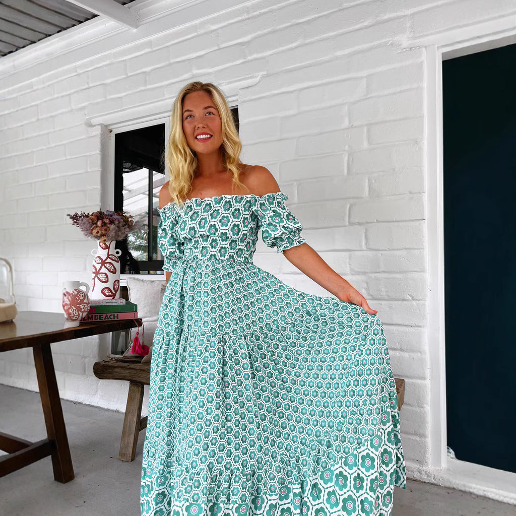 Women's maxi dress with charming ruffle details