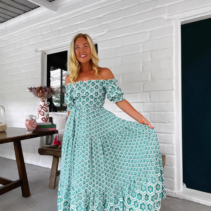 Women's maxi dress with charming ruffle details
