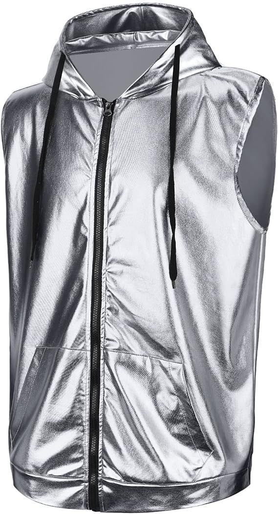 Men's hooded vest with glossy outer material and practical pockets Lisslune