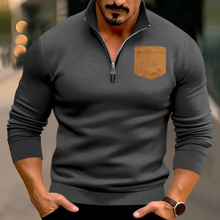 Men's sporty pullover with half zipper and contrasting chest pocket Lisslune