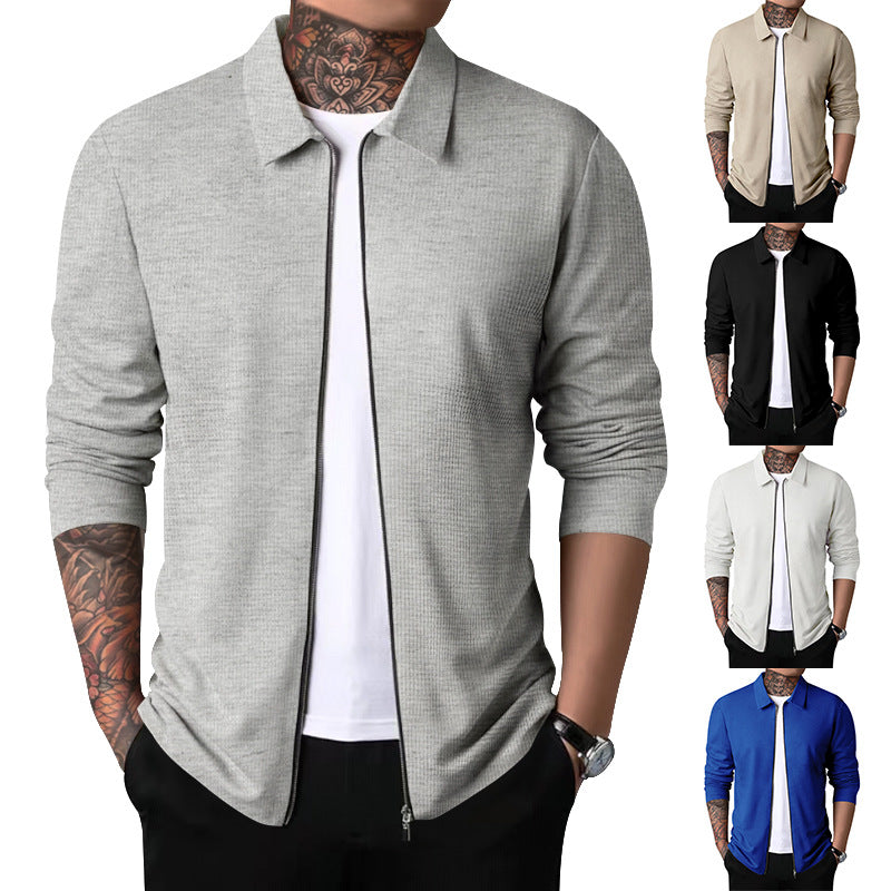 Men's sporty long sleeve T-shirt with zipper and breathable textured design Lisslune