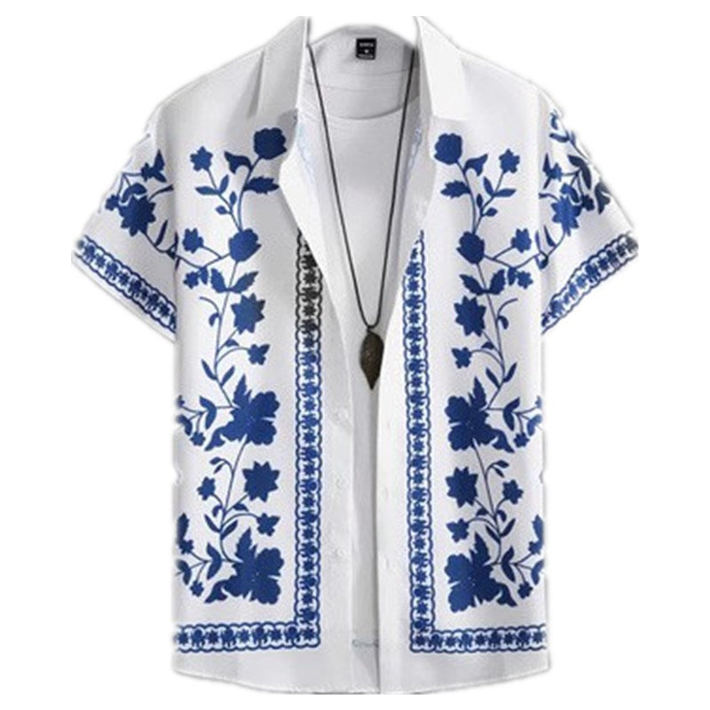 Men's casual shirt with floral embroidery design and short-sleeve fit Lisslune