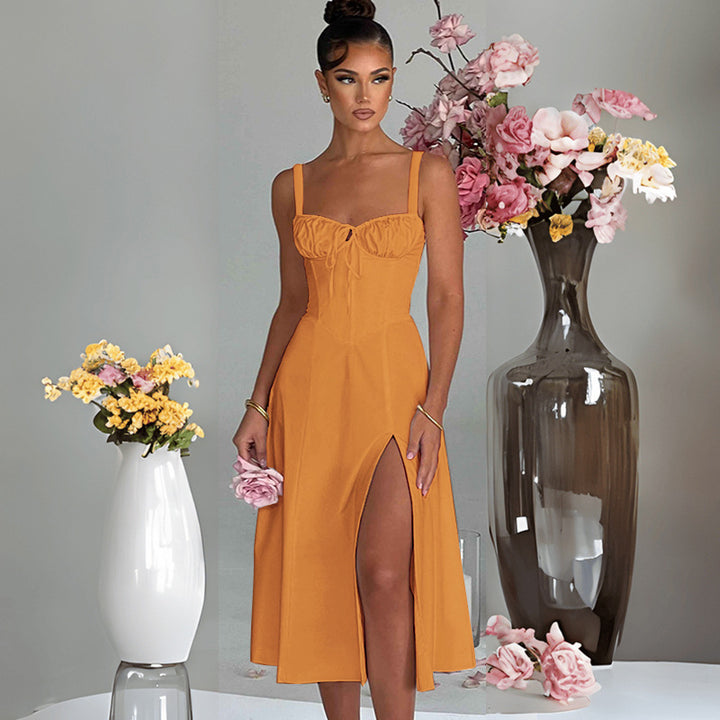 Women's elegant A-line dress with charming ruffle details