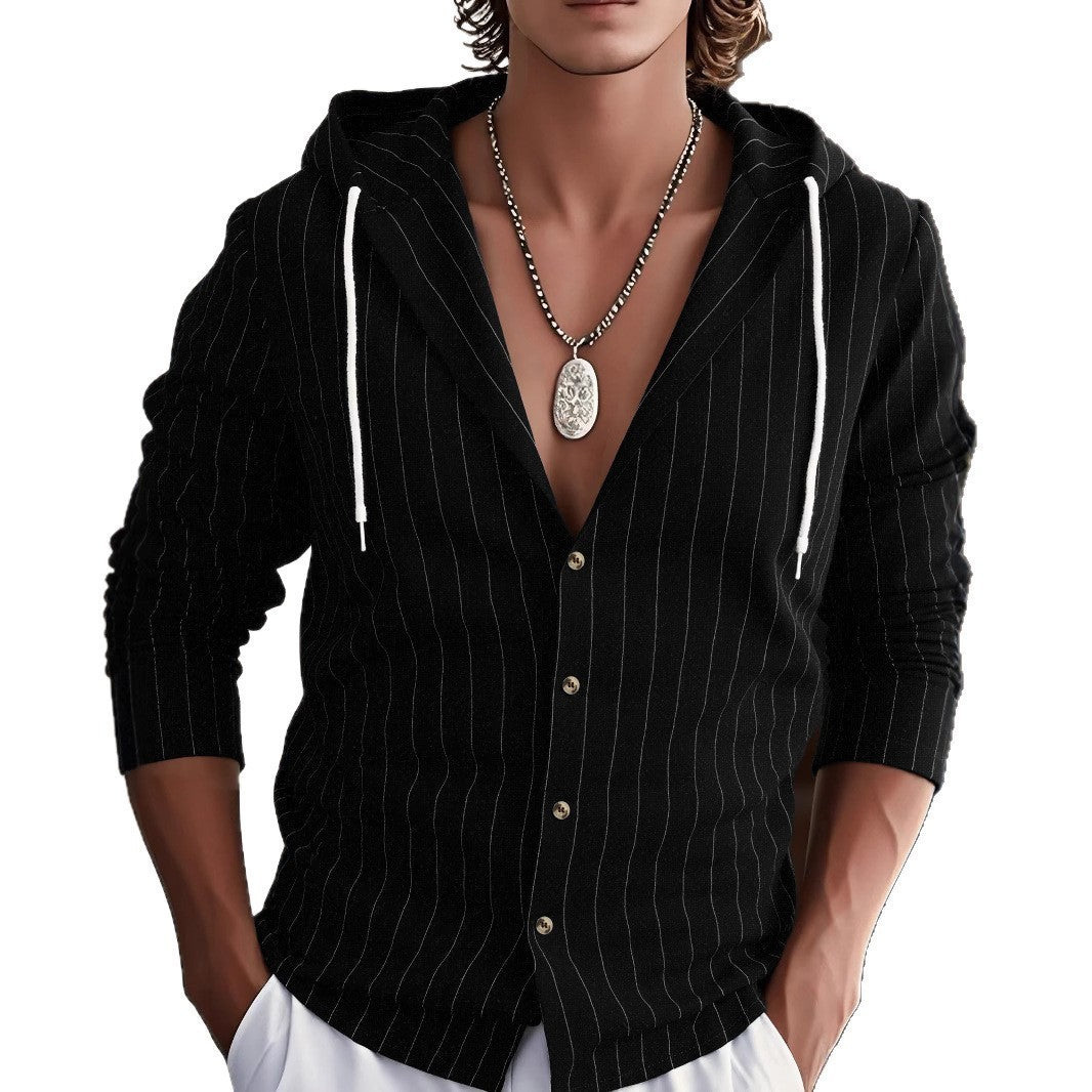 Men's stylish hooded shirt with fine stripes Lisslune