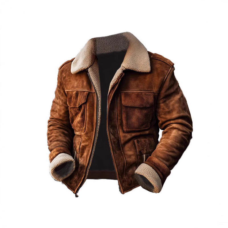 Men's leather jacket with warm Sherpa lining and practical pockets Lisslune
