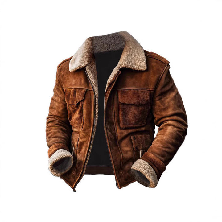 Men's leather jacket with warm Sherpa lining and practical pockets Lisslune