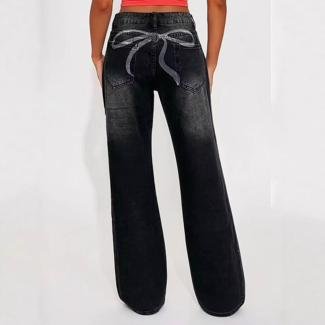 Damen weite High-Waist Jeans mit einzigartiger Textur Lisslune