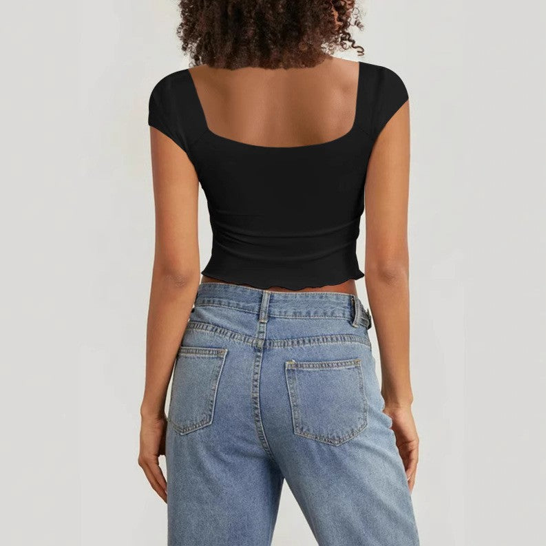 Damen Crop-Top mit herzförmigem Ausschnitt und Raffung Lisslune