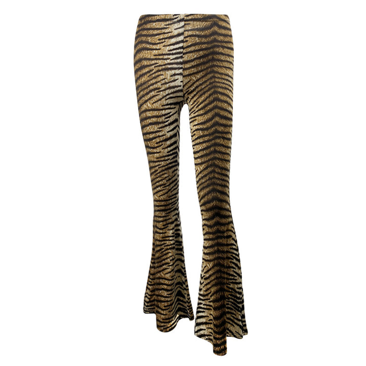 Women Flared Leggings in animalistic Tiger Knit Wash Lisslune