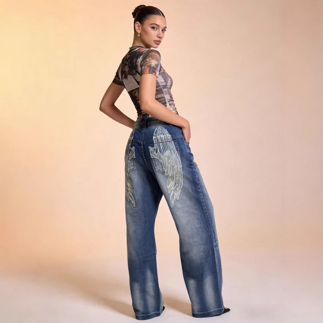Damen Schlagjeans mit weitem Bein und modischen Waschungseffekten Lisslune