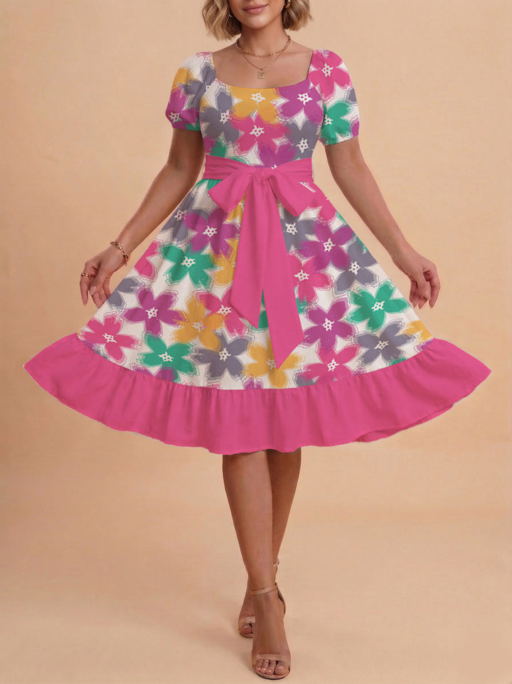 Women's floral dress with adjustable belt and voluminous sleeves Lisslune