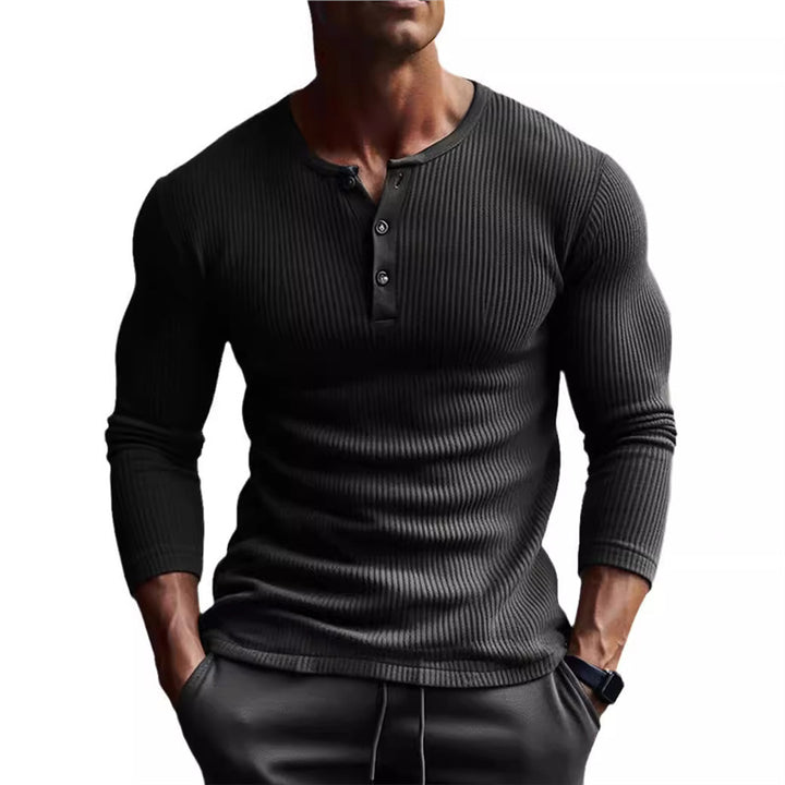 Men's slim fit long sleeve shirt with ribbed texture and button placket Lisslune