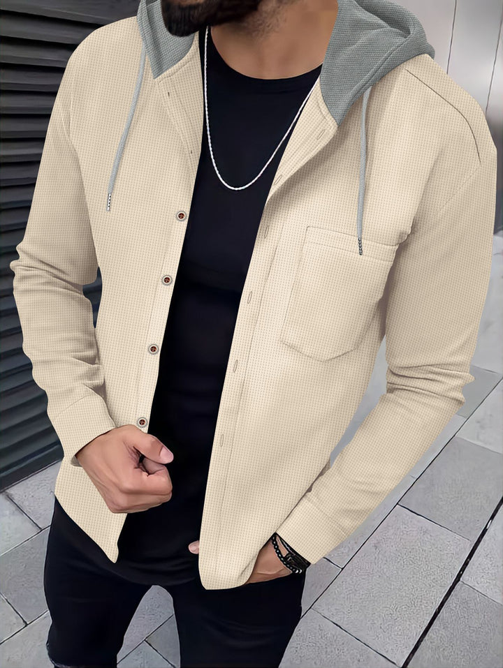 Men's leisure shirts with hood and textured design Lisslune