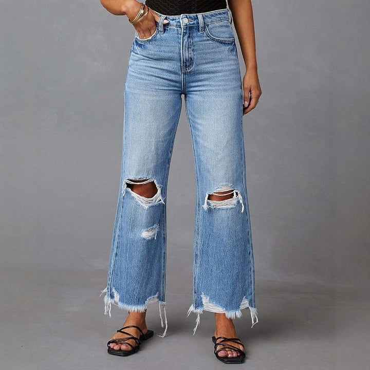 Women's Flared Jeans with stylish tear details and frayed hems Lisslune